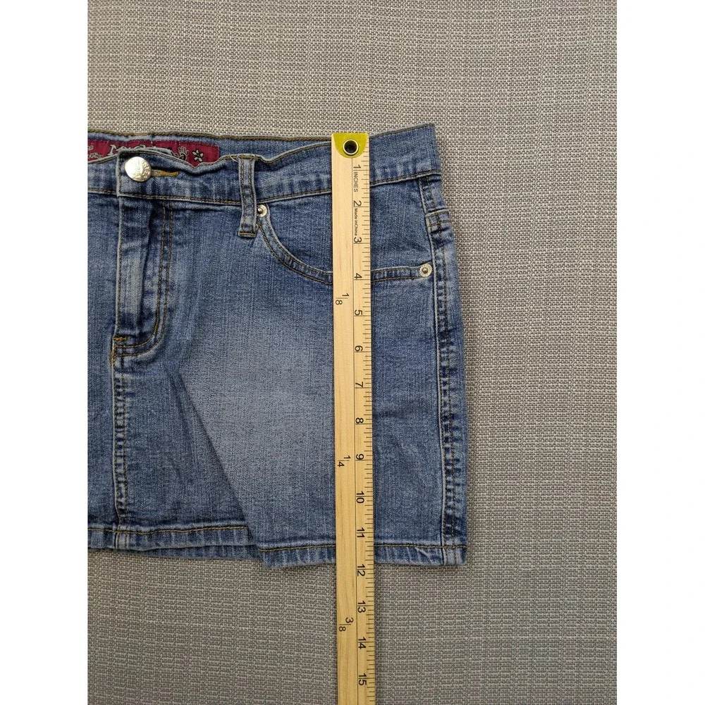 Mudd Y2K Denim Mini Skirt Rhinestone Low Rise 2000s McBling Juniors 11